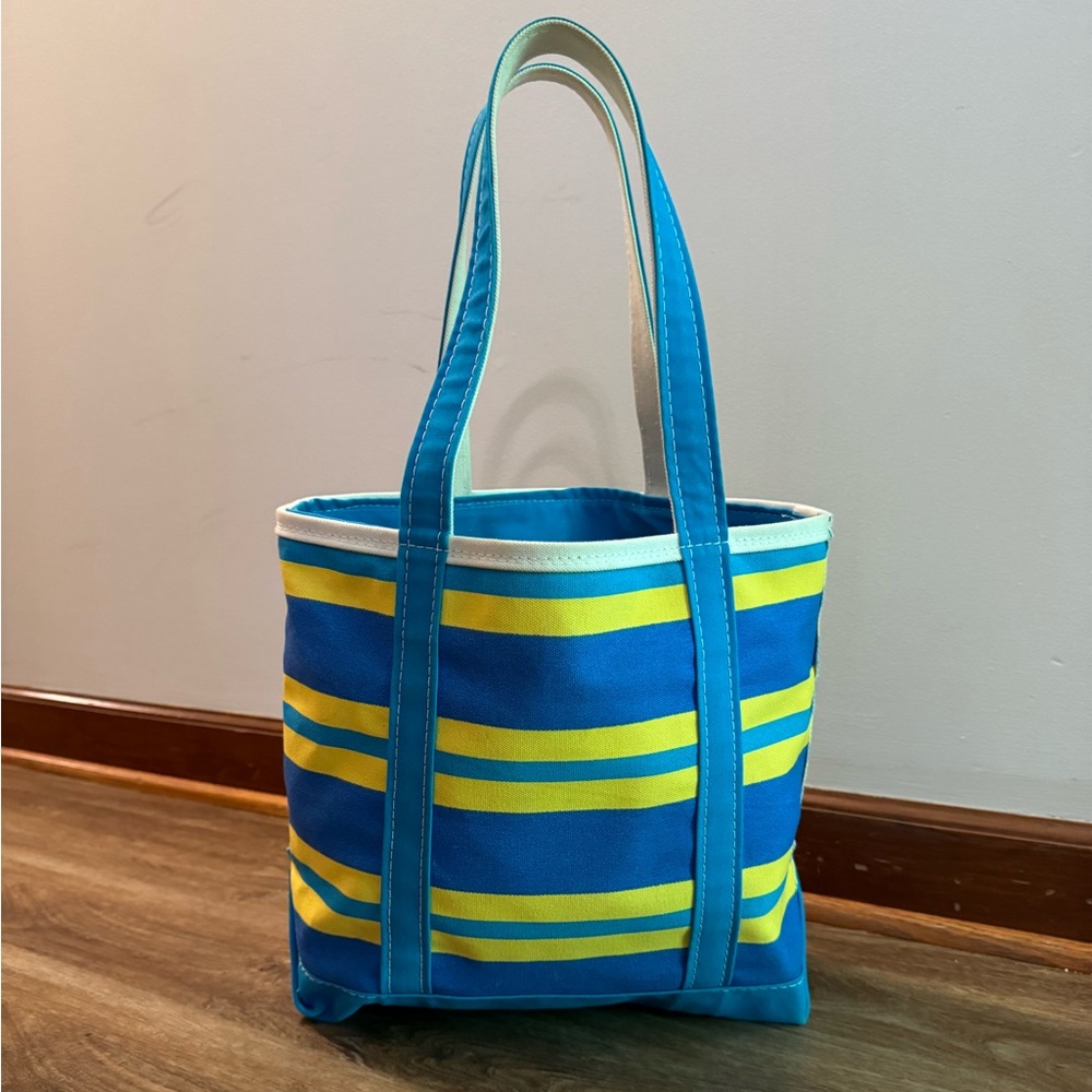 Vintage L.L. Bean Large Boat Tote 1990s Blue Yellow Stripe